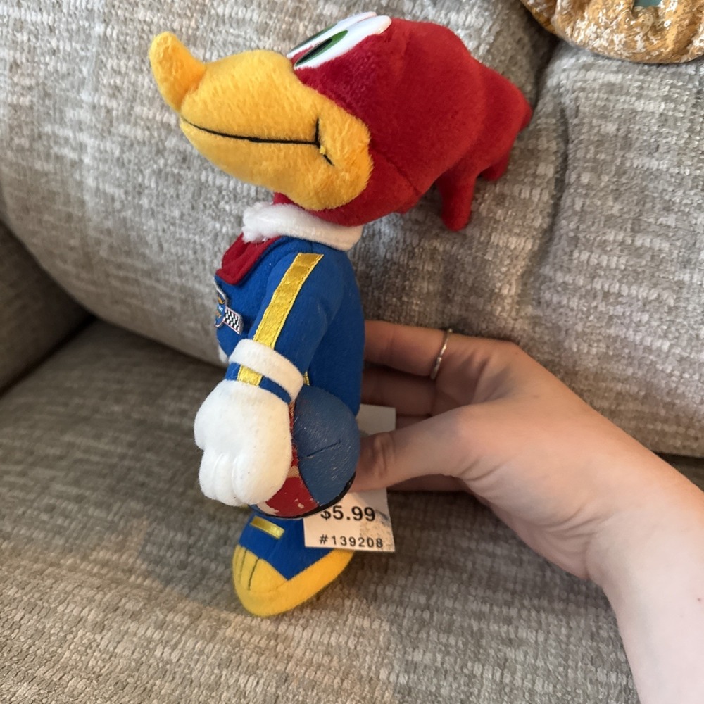 Vintage 1999 Woody Woodpecker Nascar Plush by Stuffins with helmet 9"